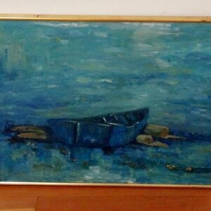 Vintage Blue Boat Canvas Oil Painting Art